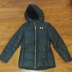 Under Armour Kids' Dark Blue Puffer Jacket with Gold Accents